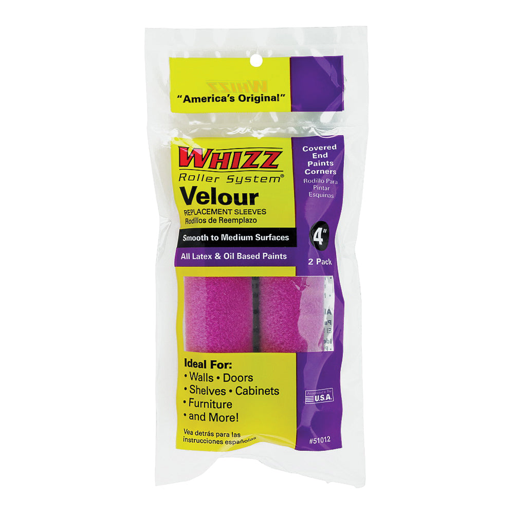 WHIZZ 51012 Paint Roller Cover, 3/16 in Thick Nap, 4 in L, Velour Cover