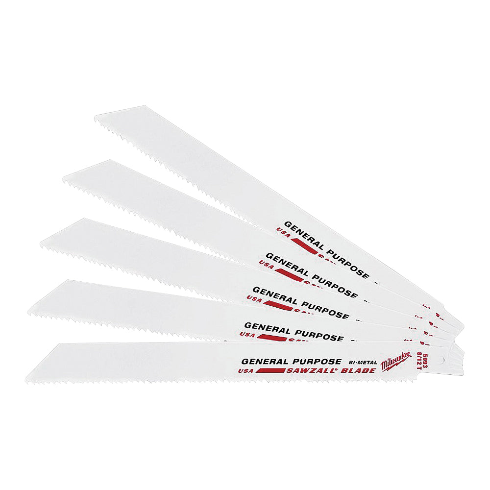 Milwaukee 48-00-5093 Reciprocating Saw Blade, 3/4 in W, 8 in L, 8/12 TPI, Bi-Metal Cutting Edge