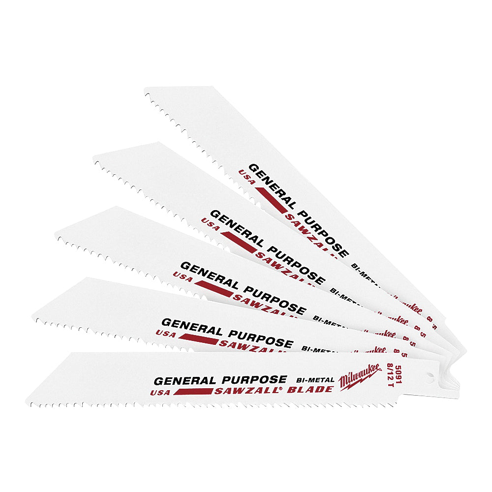 Milwaukee 48-00-5091 Reciprocating Saw Blade, 3/4 in W, 6 in L, 8/12 TPI, Bi-Metal Cutting Edge