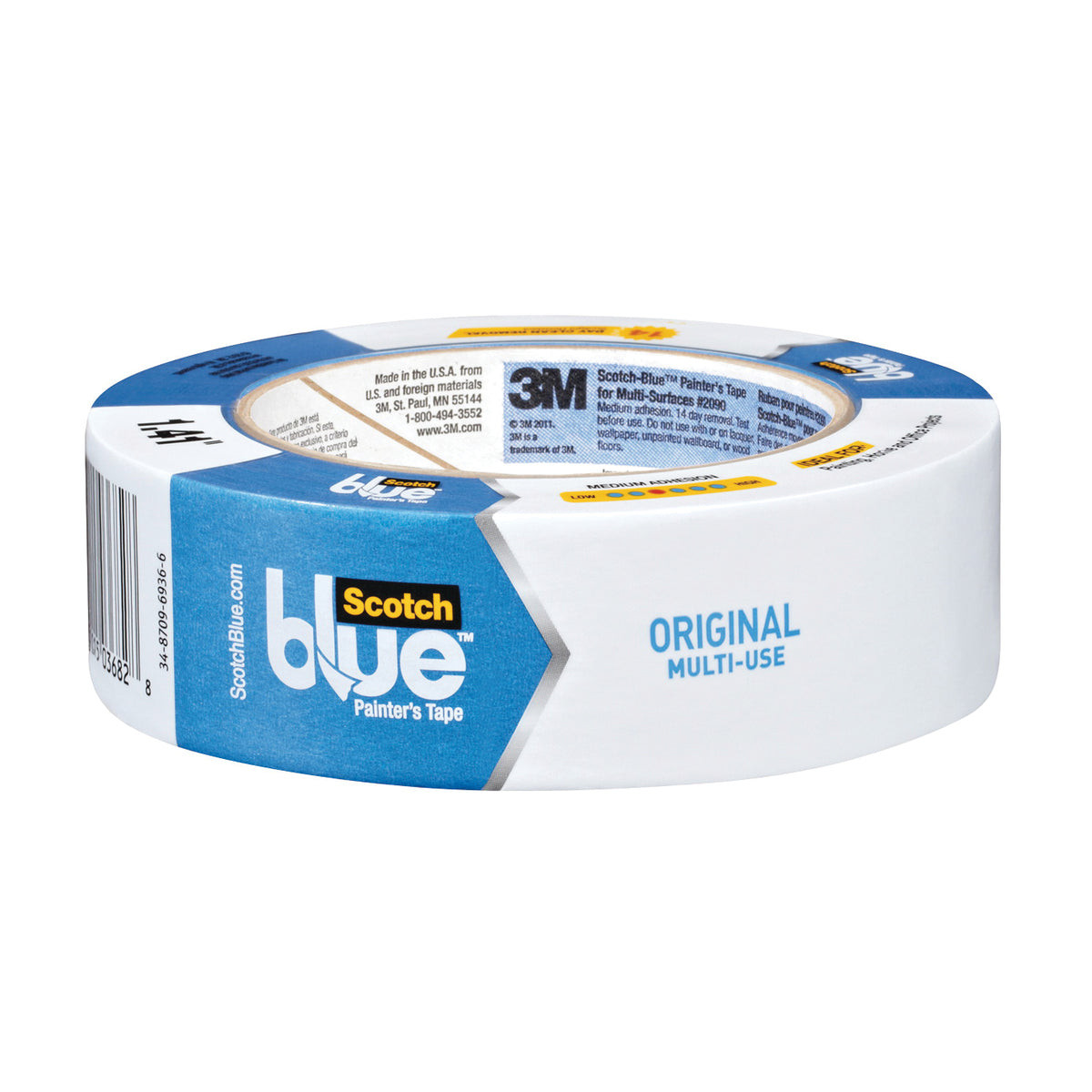 ScotchBlue 2090-36A Painter&#39;s Tape, 60 yd L, 1.41 in W, Crepe Paper Backing, Blue