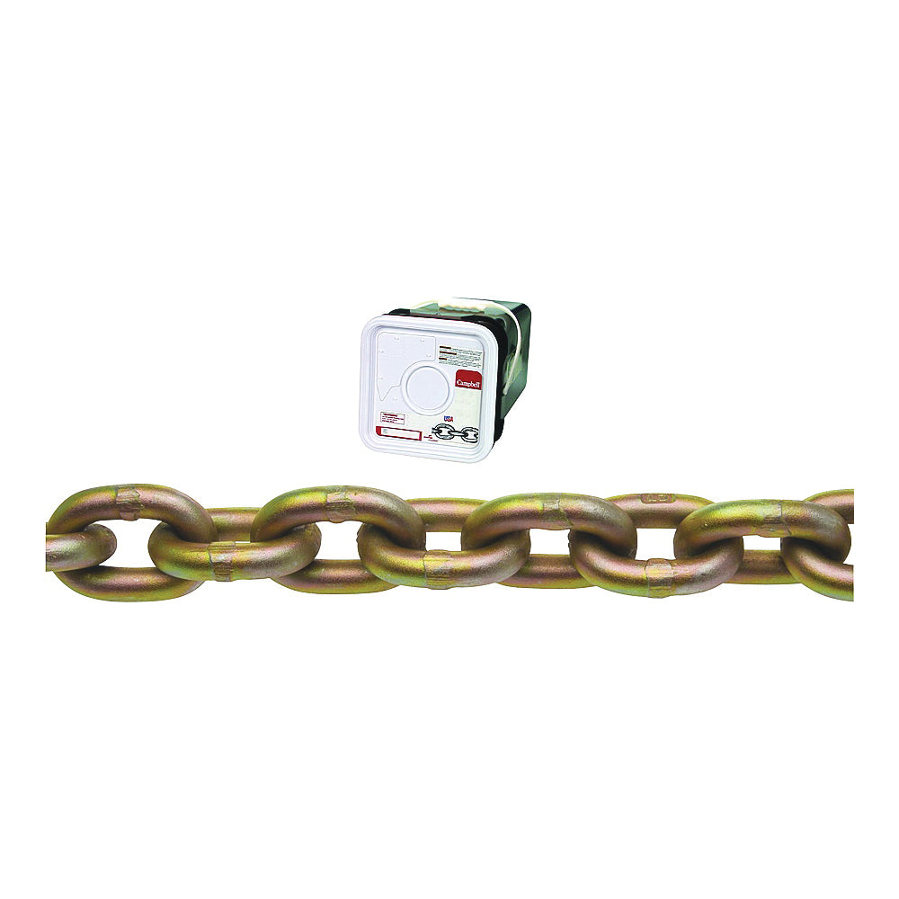 Campbell 0510526 Transport Chain, 5/16 in, 50 ft L, 4700 lb Working Load, 70 Grade, Carbon Steel, Chrome Yellow/Zinc