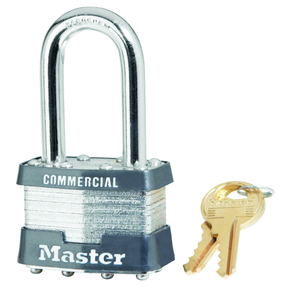 Master Lock 1KALF 2126 Padlock, Keyed Alike Key, Open Shackle, 5/16 in Dia Shackle, 1-1/2 in H Shackle, Steel Body