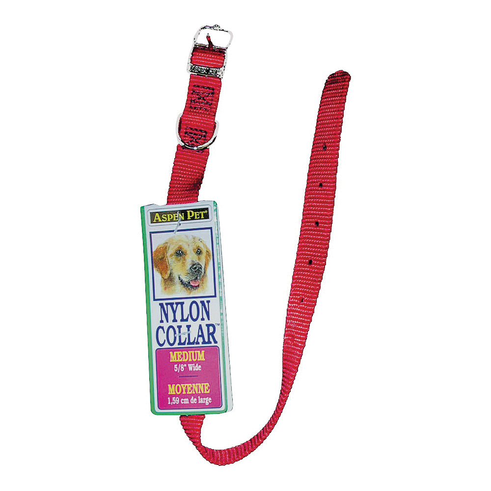 PETMATE 15406 Adjustable Dog Collar, M Neck, 14 in L Collar, 5/8 in W Collar, Nylon, Red