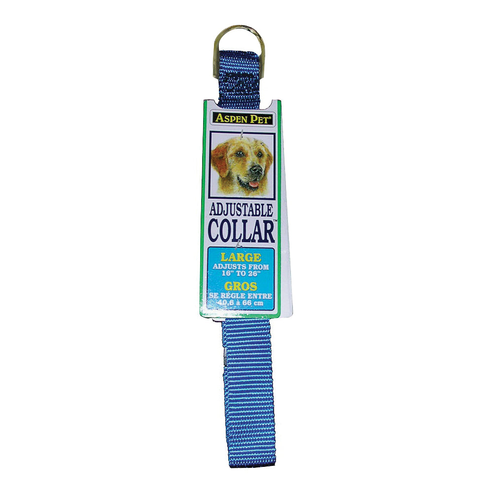PETMATE 20808 Adjustable Dog Collar, L Neck, 16 to 26 in L Collar, 1 in W Collar, Nylon, Blue