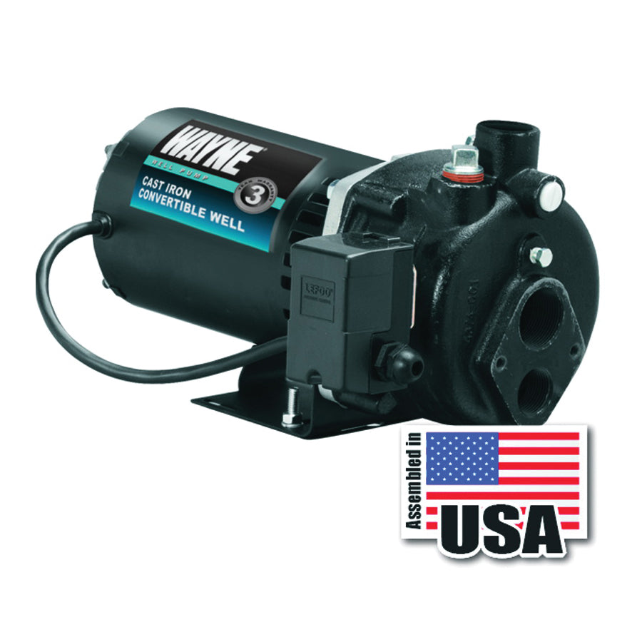 WAYNE CWS75 Jet Well Pump, 120/240 V, 0.75 hp, 1-1/4 in Suction, 3/4 in Discharge Connection, 90 ft Max Head, 462 gph