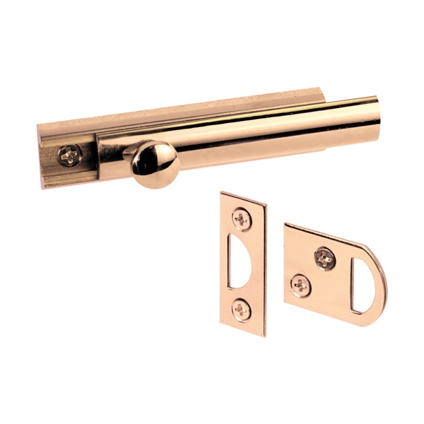 Defender Security U 9962 Slide Bolt, 3 in L Bolt, Brass, Polished