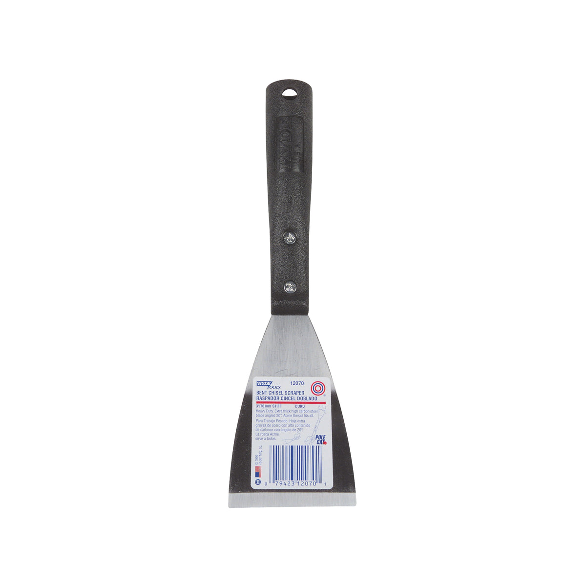 HYDE 12070 Bent Chisel Scraper, 3 in W Blade, HCS Blade, Polypropylene Handle, Contour-Grip Handle