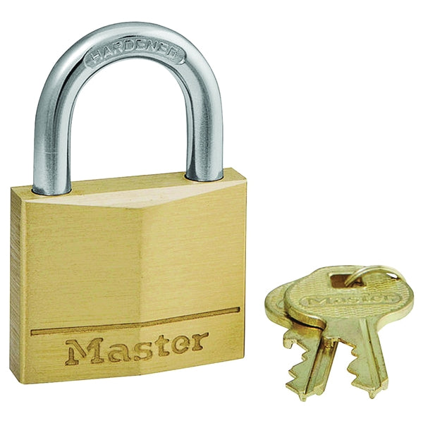 Master Lock 140D Padlock, Keyed Different Key, 1/4 in Dia Shackle, Steel Shackle, Brass Body, 1-9/16 in W Body