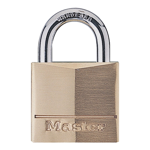 Master Lock 160D Padlock, Keyed Different Key, 11/32 in Dia Shackle, Steel Shackle, Brass Body, 2-3/8 in W Body