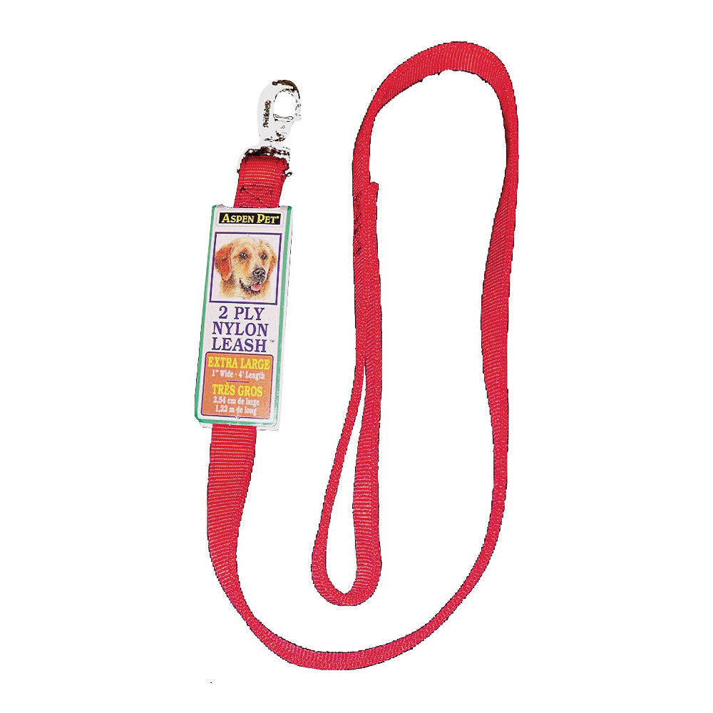 Aspenpet 21086 Pet Leash, 6 ft L, 1 in W, 2-Ply, Nylon Line, Red