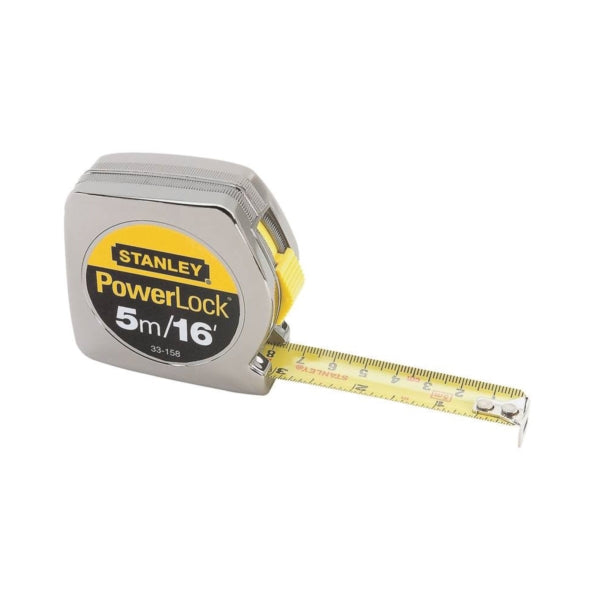 STANLEY 33-158 Measuring Tape, 16 ft L Blade, 3/4 in W Blade, Steel Blade, ABS Case, Chrome Case
