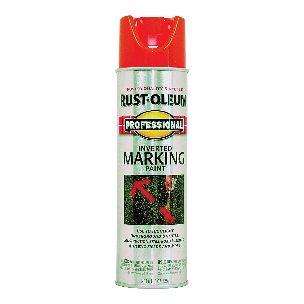 RUST-OLEUM PROFESSIONAL 2554838 Marking Spray Paint, Flat to Semi-Gloss Finish, Fluorescent Orange, 15 oz
