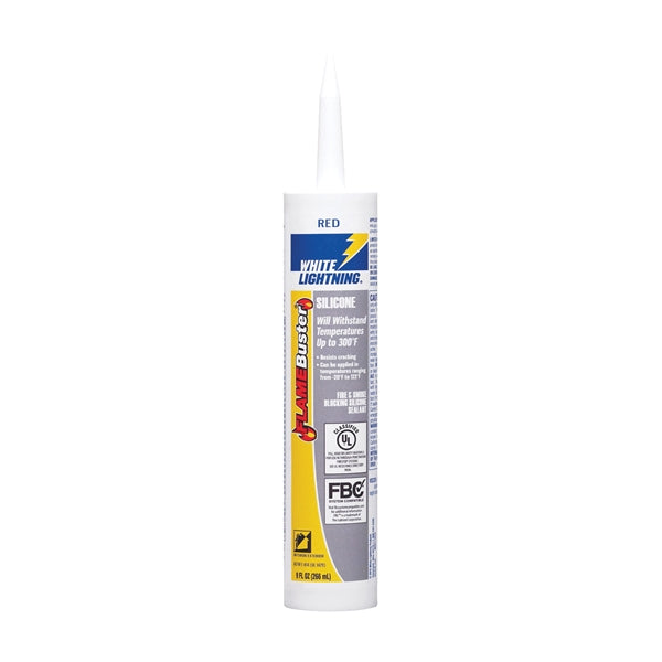 WHITE LIGHTNING FLAME BUSTER W44117010 Silicone Sealant, Red, -20 to 122 deg F, 10 oz Cartridge