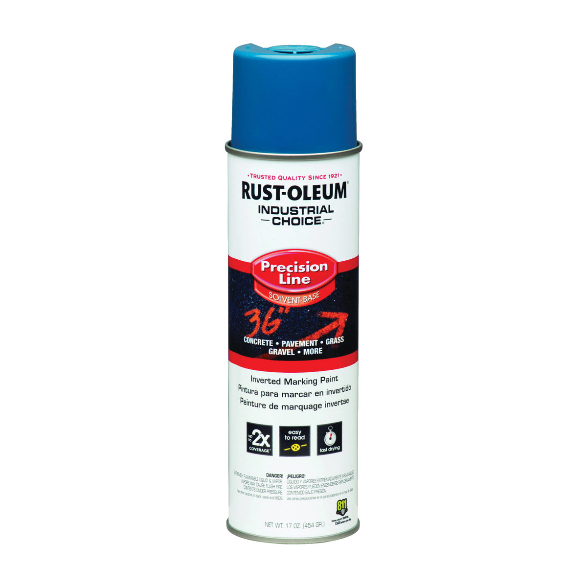 RUST-OLEUM INDUSTRIAL CHOICE 203022 Marking Paint, Semi-Gloss, APWA Caution Blue, 17 oz, Aerosol Can