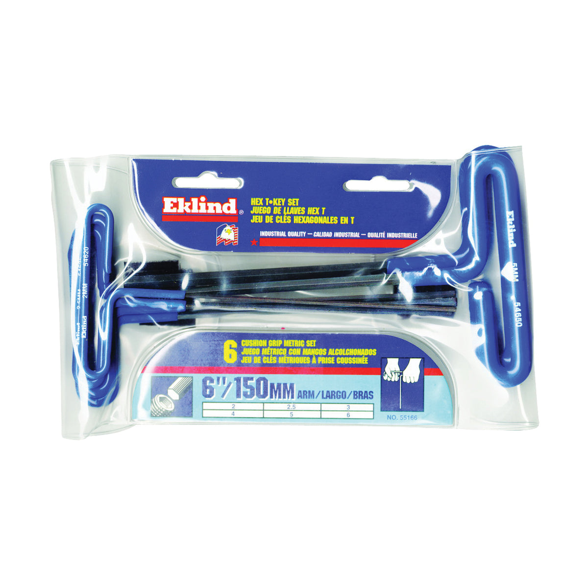 Eklind 55166 Hex T-Key Set, 6-Piece, Steel, Black