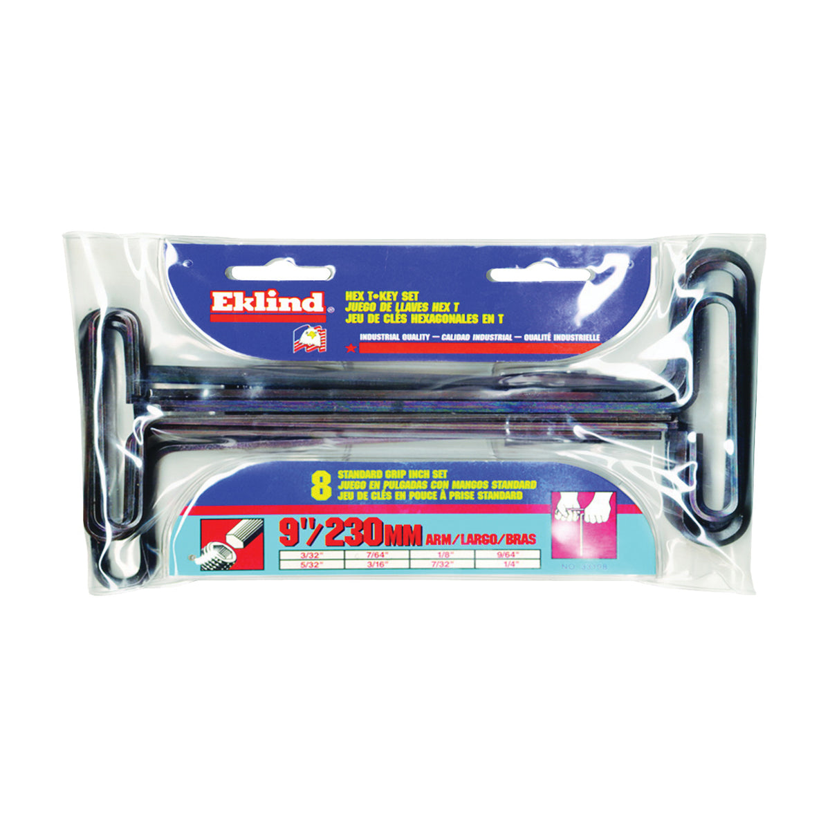 Eklind 33198 Hex T-Key Set, 8-Piece, Steel, Black