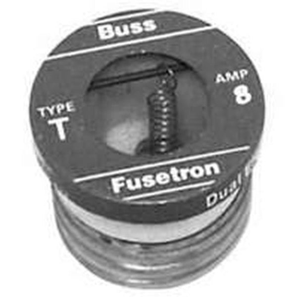 Bussmann BP/T-8 Plug Fuse, 8 A, 125 V, 10 kA Interrupt, Plastic Body, Low Voltage, Time Delay Fuse