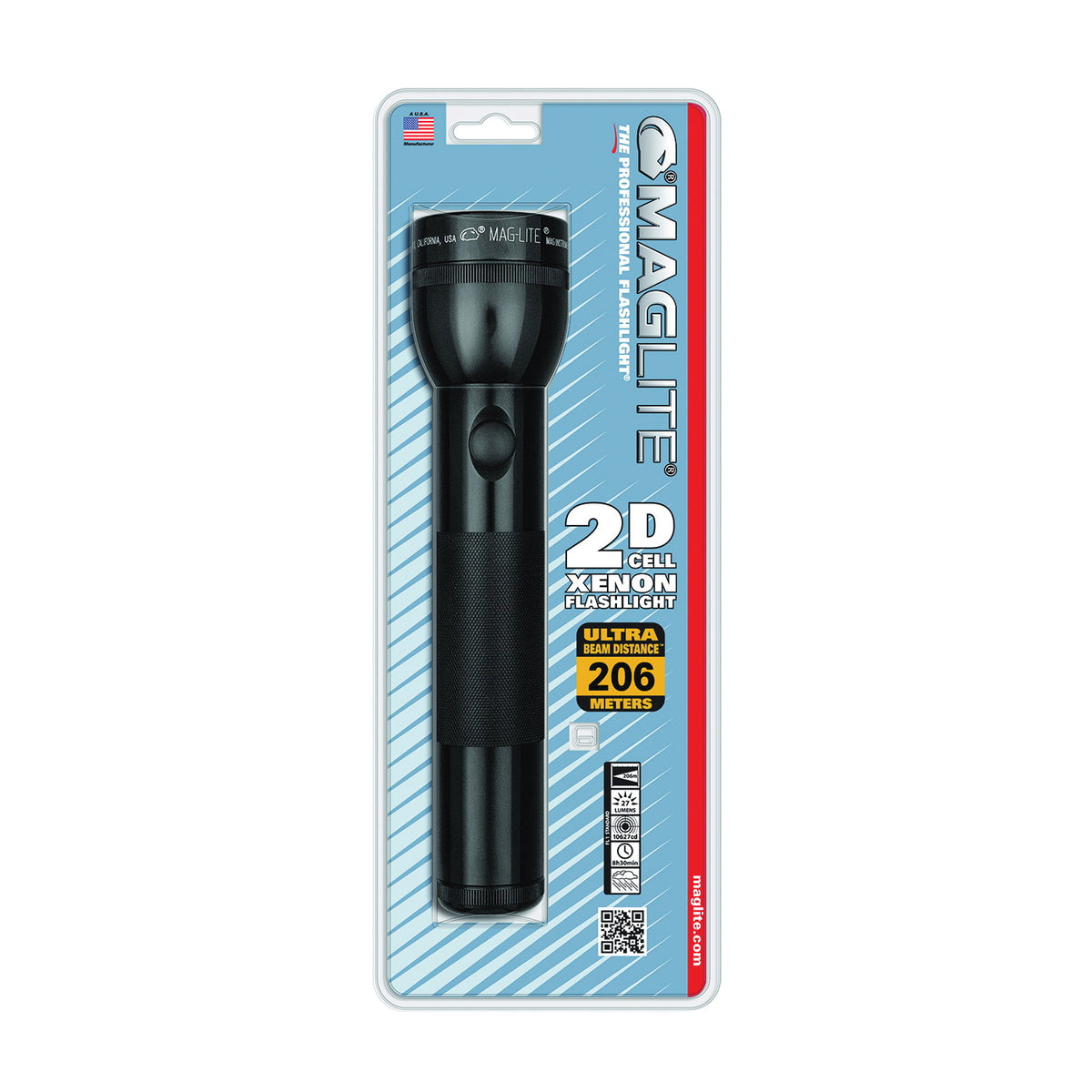 MAGLITE S2D016 Flashlight, D Battery, Alkaline Battery, Incandescent Lamp, 19 Lumens, Flood to Spot Beam, 10 hr Run Time