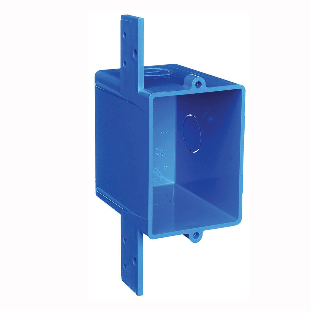 Carlon A58381D-CAR Outlet Box, 1 -Gang, 3 -Knockout, 1/2 in Knockout, PVC, Blue, Bracket Mounting