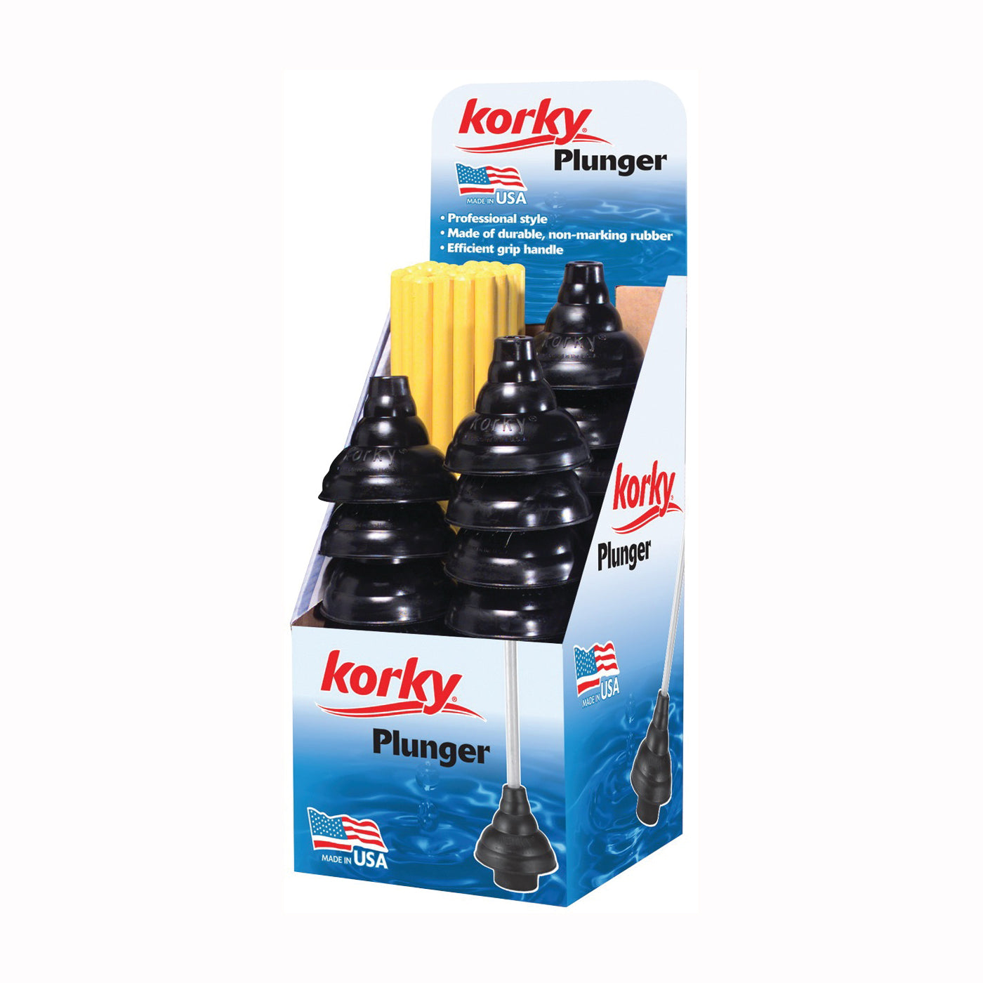 Korky 093-30 Toilet Plunger, 6 in Cup, Straight Handle