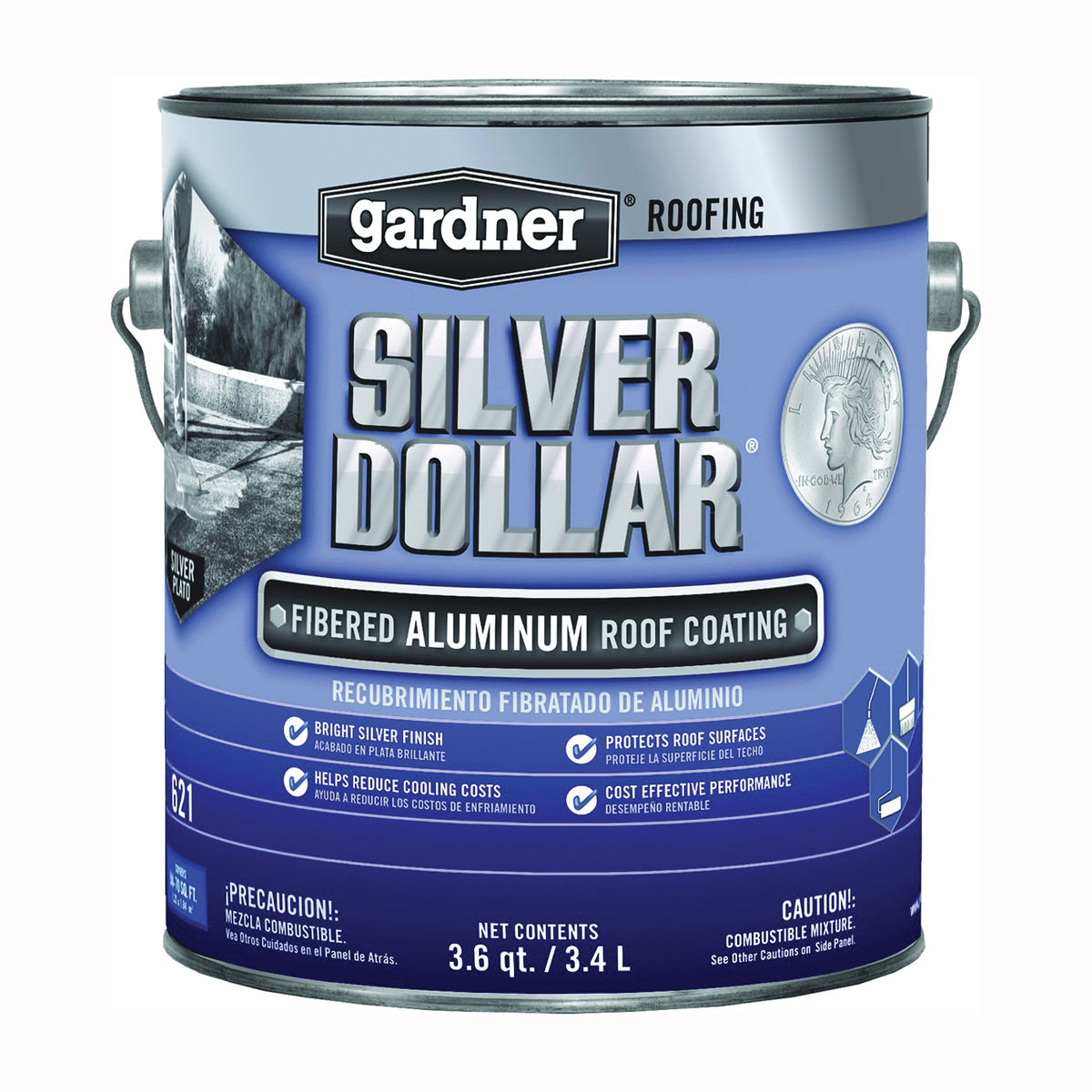Gardner 6211-GA Aluminum Roof Coating, Aluminum, 3.4 L Pail, Liquid