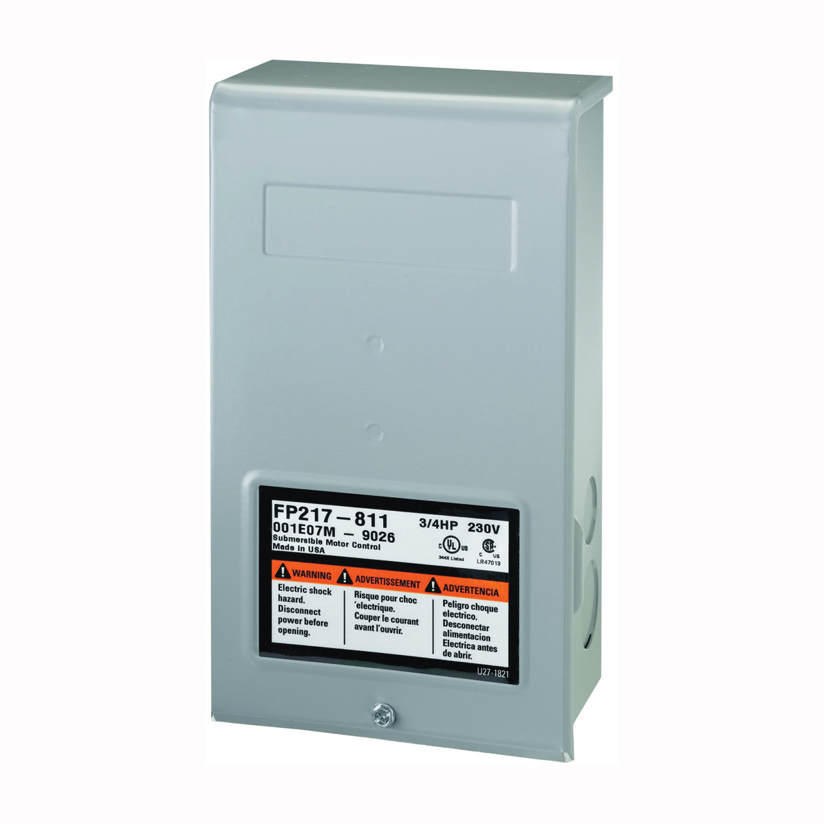 Flotec FP217-811 Control Box, 230 V, 0.75 hp, 3 -Wire, Multiple Size Electrical Knockout, NEMA 3R Enclosure