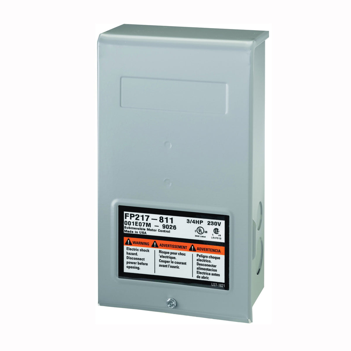 Flotec FP217-812 Control Box, 230 V, 1 hp, 3-Wire, Multiple Size Electrical Knockout, NEMA 3R Enclosure
