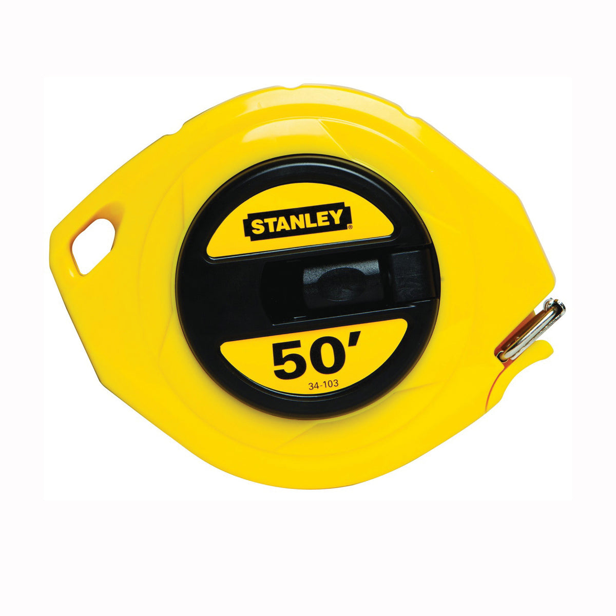 STANLEY 34-103 Measuring Tape, 50 ft L Blade, 3/8 in W Blade, Steel Blade, ABS Case, Yellow Case
