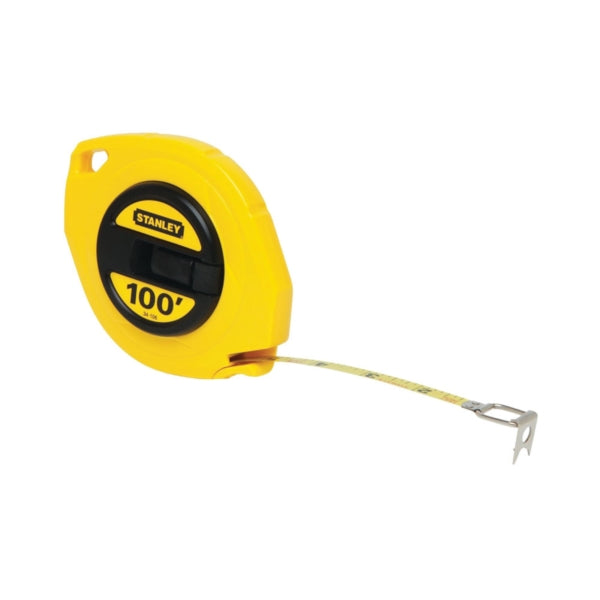 STANLEY 34-106 Measuring Tape, 100 ft L Blade, 3/8 in W Blade, Steel Blade, ABS Case, Yellow Case