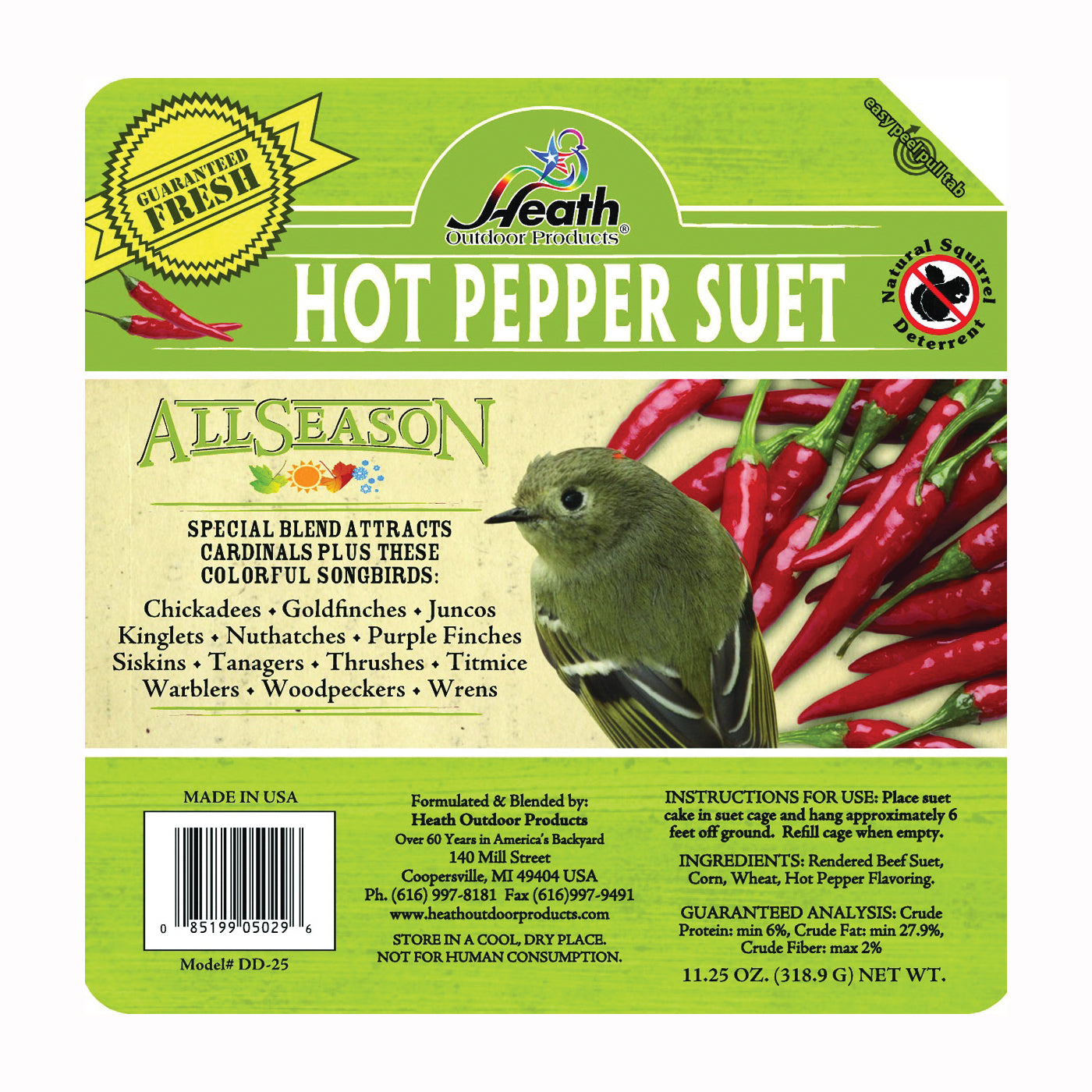 HEATH DD-25 Suet Cake, All-Season, Hot Pepper Flavor, 11.25 oz