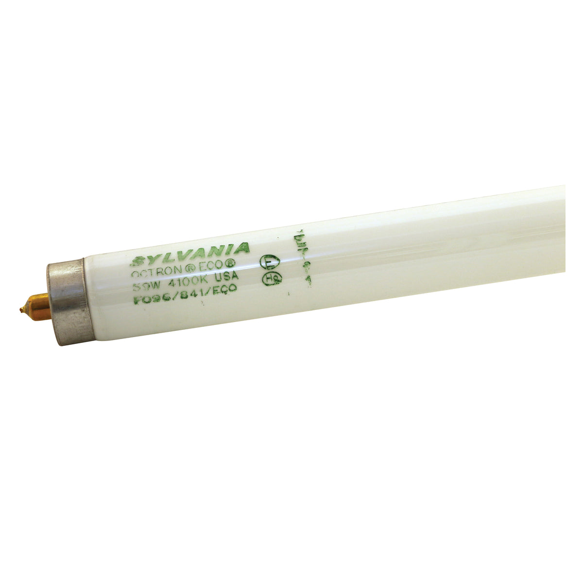 Sylvania 22149 Fluorescent Bulb, 59 W, T8 Lamp, Single Pin Lamp Base, 5428 Lumens, 4100 K Color Temp, Cool White Light