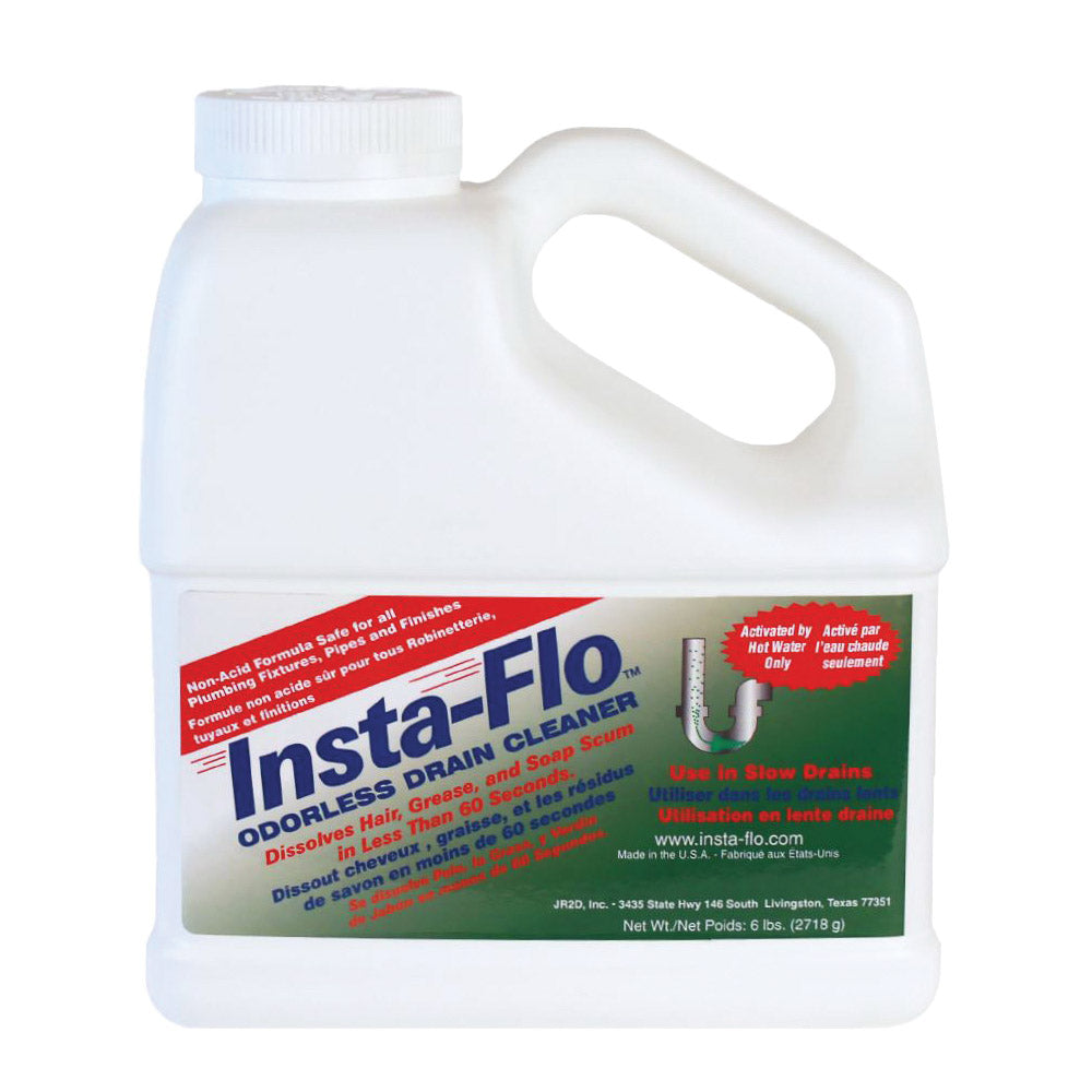 Insta-Flo IS-600 Drain Cleaner, Solid, White, Odorless, 6 lb Bottle