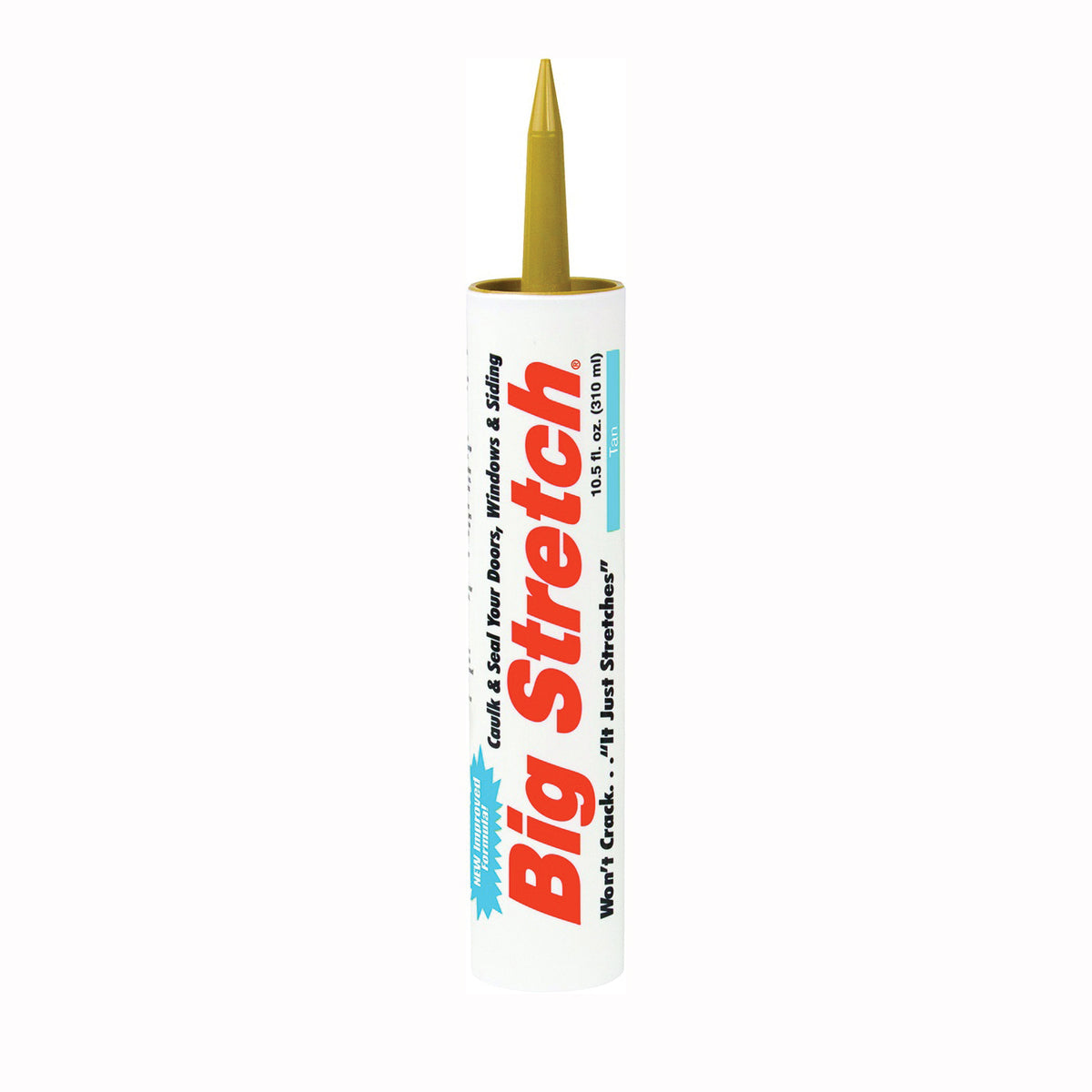 Big Stretch 10014 Acrylic Caulk, Tan, -30 to 250 deg F, 10.5 oz Cartridge