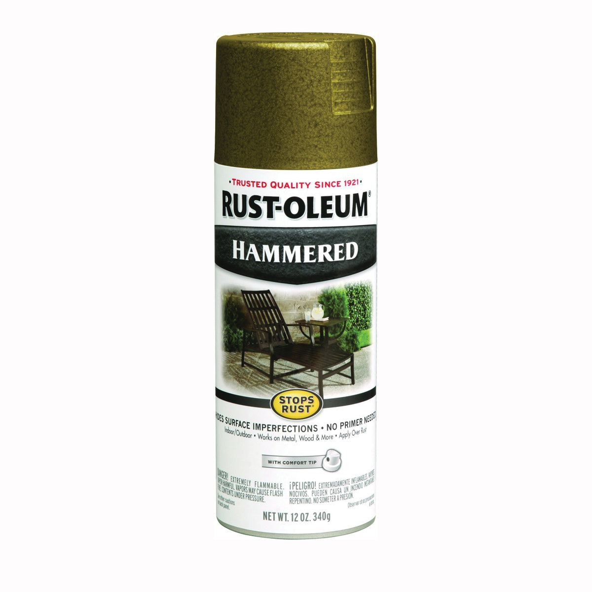 RUST-OLEUM STOPS RUST 7210830 Spray Paint, Hammered, Gold, 12 oz, Aerosol Can