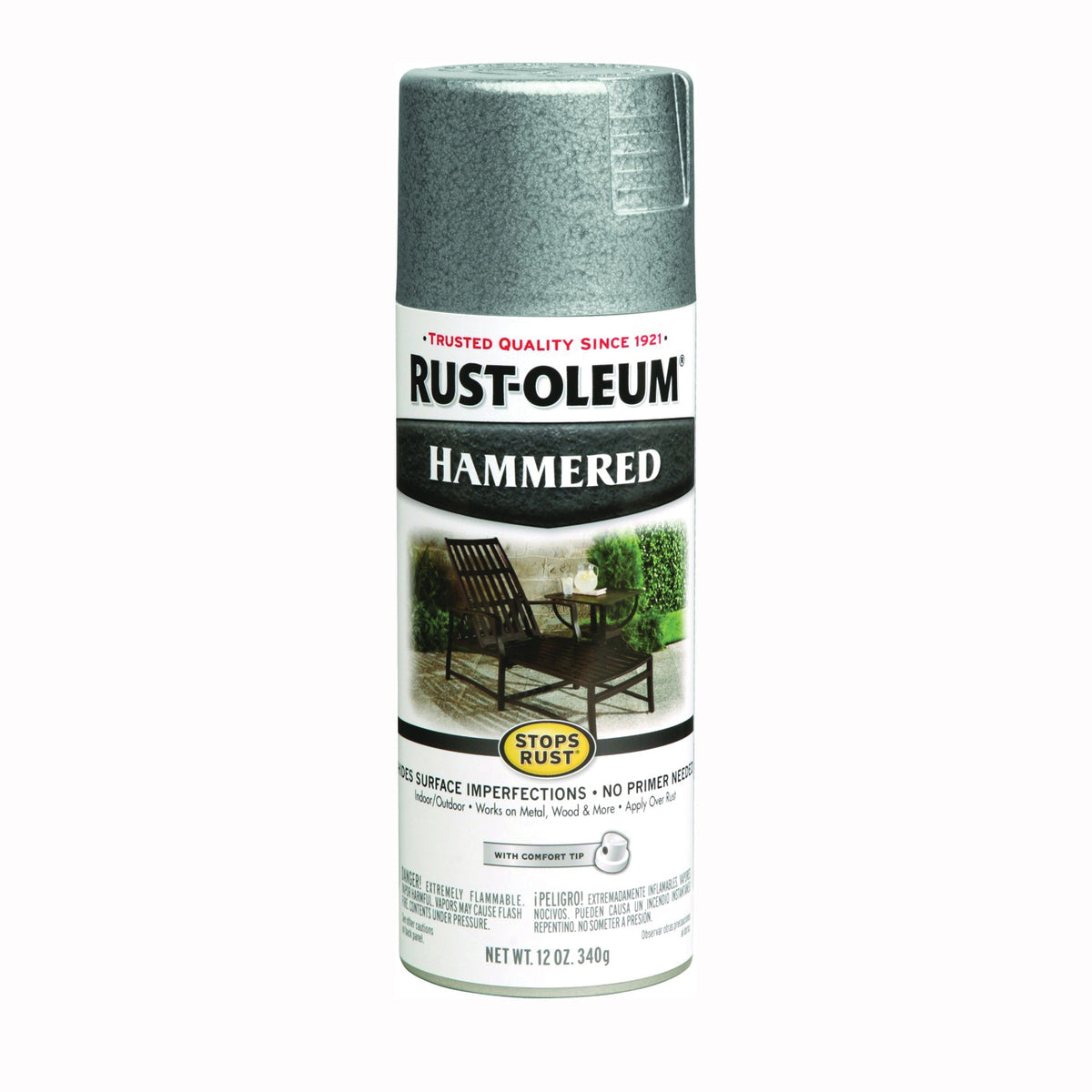 RUST-OLEUM STOPS RUST 7213830 Spray Paint, Hammered, Silver, 12 oz, Aerosol Can