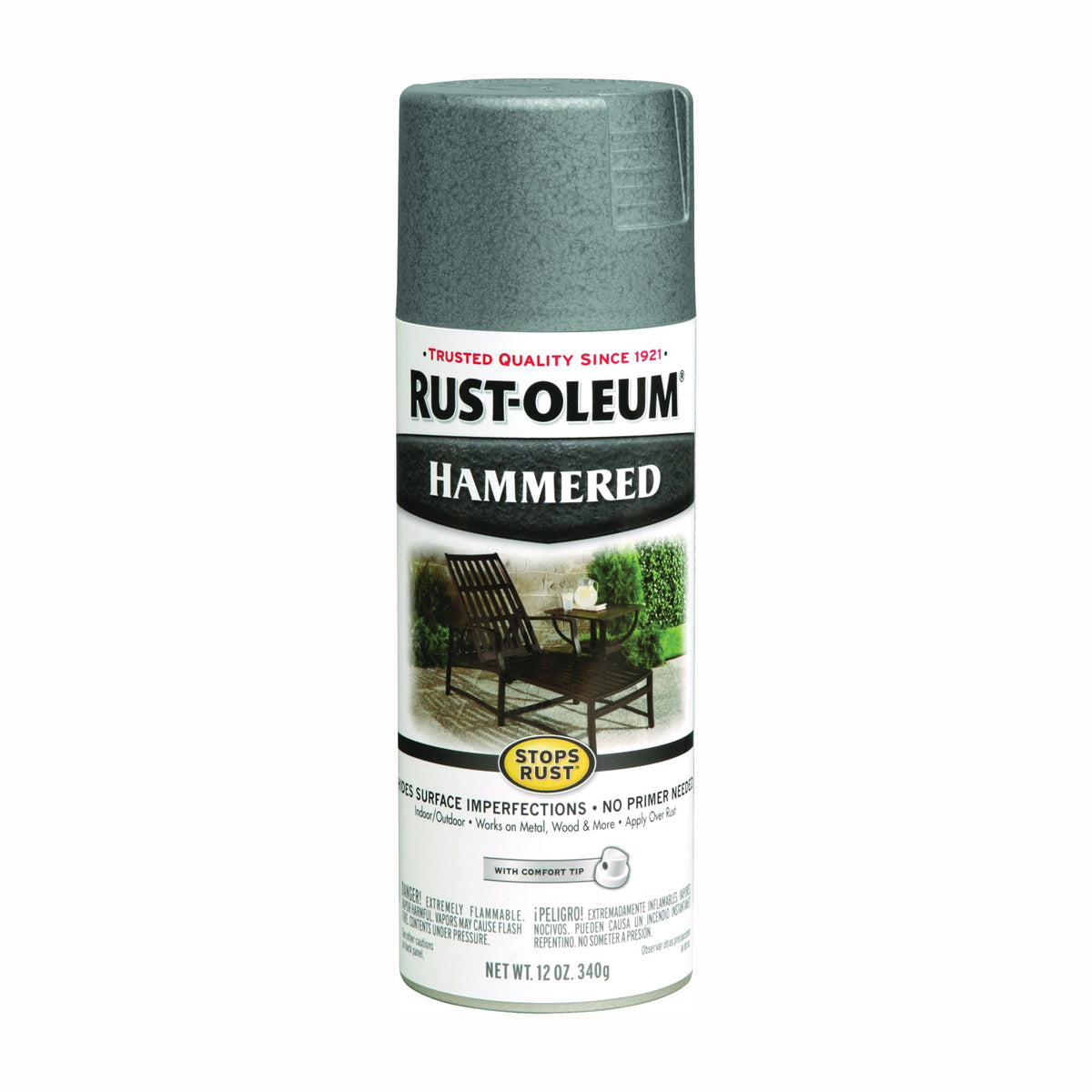 RUST-OLEUM STOPS RUST 7214830 Spray Paint, Hammered, Gray, 12 oz, Aerosol Can
