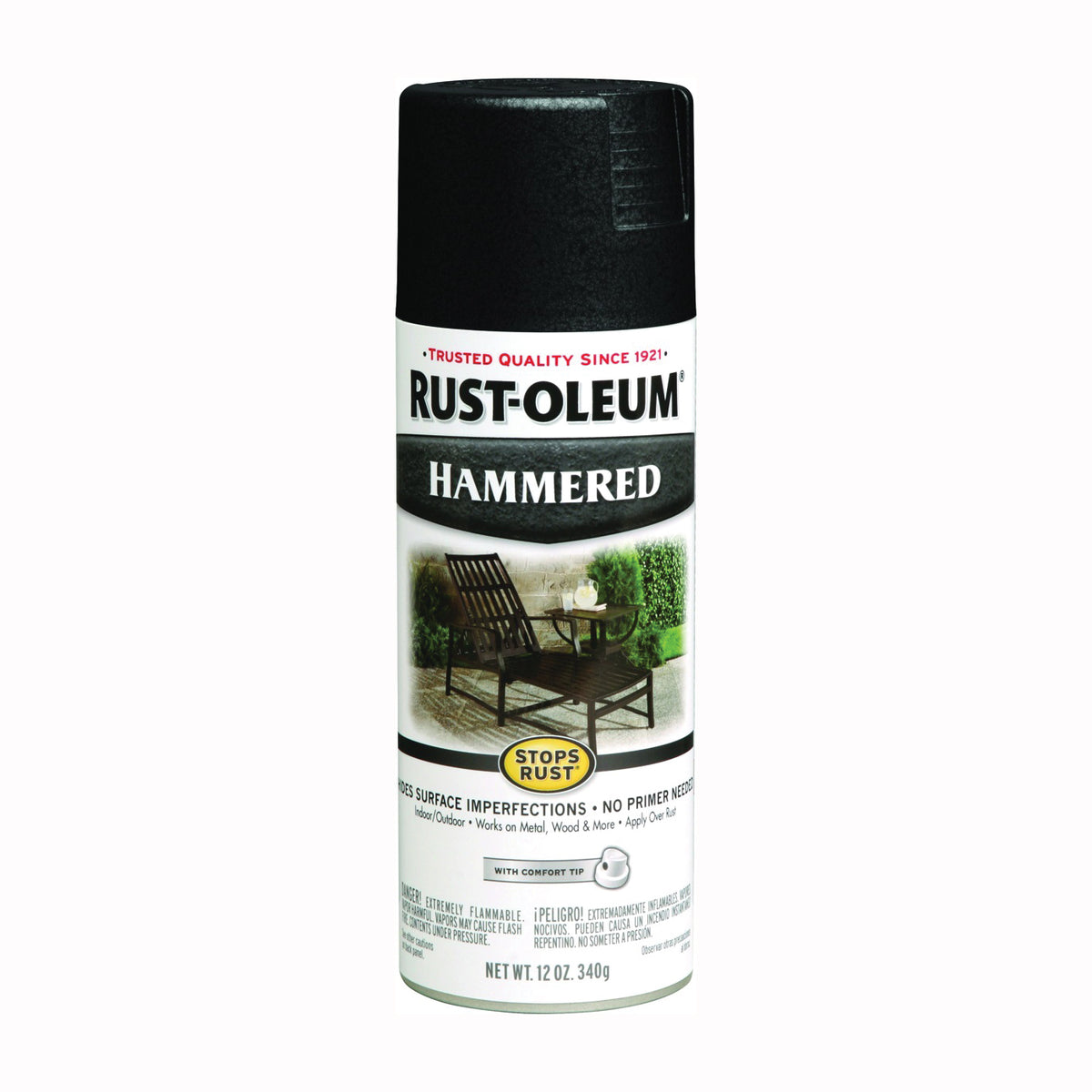 RUST-OLEUM STOPS RUST 7215830 Spray Paint, Hammered, Black, 12 oz, Aerosol Can