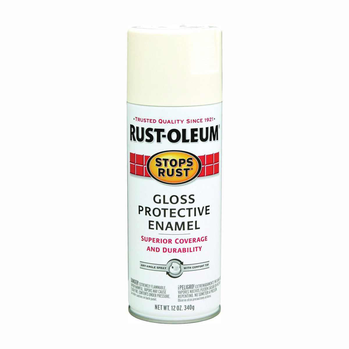 RUST-OLEUM STOPS RUST 7789830 Protective Enamel Spray Paint, Gloss, Canvas White, 12 oz, Aerosol Can
