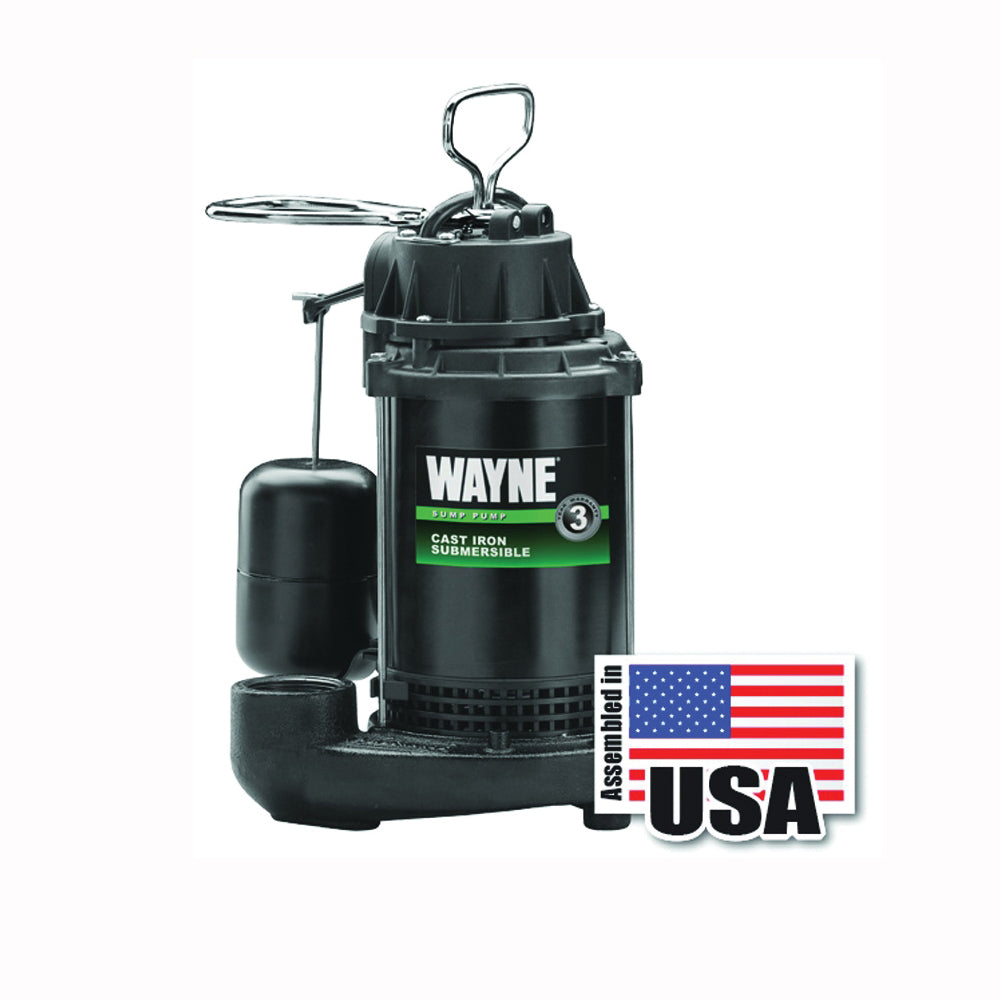WAYNE CDU790 Sump Pump, 1-Phase, 9.5 A, 120 V, 0.33 hp, 1-1/2 in Outlet, 20 ft Max Head, 1200 gph, Iron