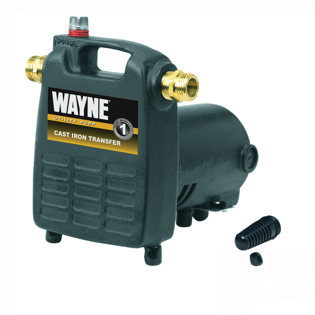 WAYNE PC4 Non-Submersible Self-Priming Utility Pump, 1-Phase, 8 A, 120 V, 0.5 hp, 3/4 in Outlet, 1600 gph, Iron