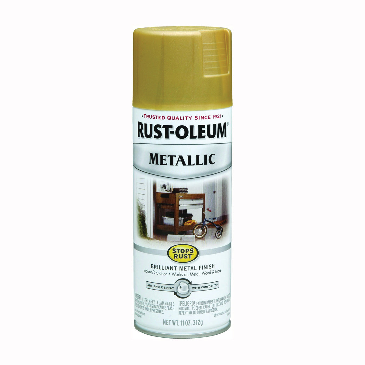 RUST-OLEUM STOPS RUST 7270830 Metallic Spray Paint, Metallic, Gold Rush, 11 oz, Aerosol Can