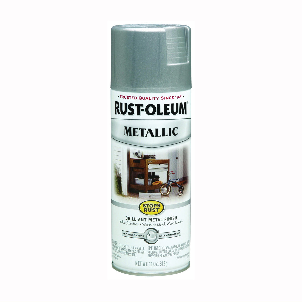 RUST-OLEUM STOPS RUST 7271830 Metallic Spray Paint, Metallic, Silver, 11 oz, Aerosol Can