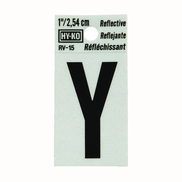 HY-KO RV-15/Y Reflective Letter, Character: Y, 1 in H Character, Black Character, Silver Background, Vinyl