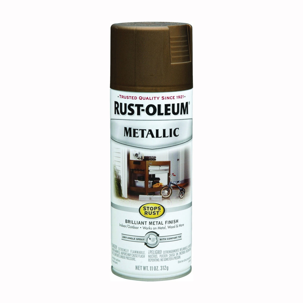 RUST-OLEUM STOPS RUST 7274830 Metallic Spray Paint, Metallic, Antique Brass, 11 oz, Aerosol Can