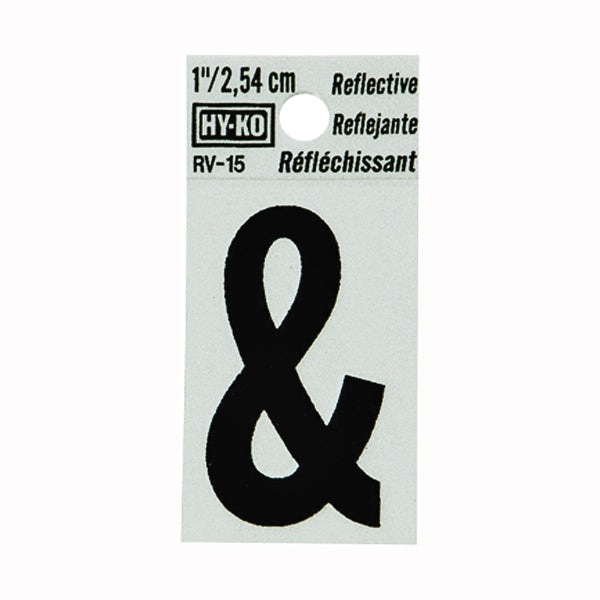 HY-KO RV-15/&amp; Reflective Sign, Character: &amp;, 1 in H Character, Black Character, Silver Background, Vinyl