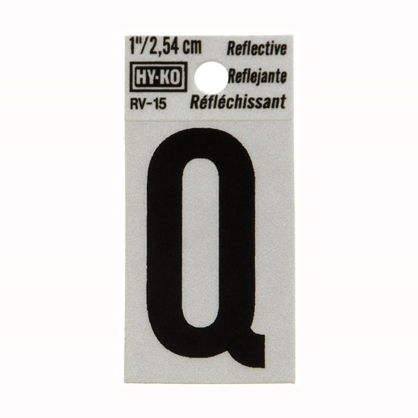 HY-KO RV-15/Q Reflective Letter, Character: Q, 1 in H Character, Black Character, Silver Background, Vinyl