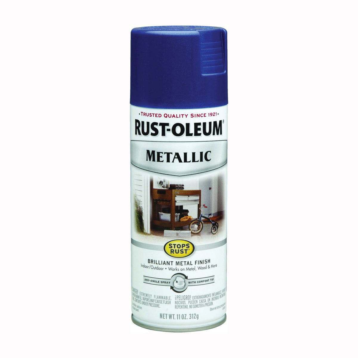 RUST-OLEUM STOPS RUST 7251830 Metallic Spray Paint, Metallic, Cobalt Blue, 11 oz, Aerosol Can