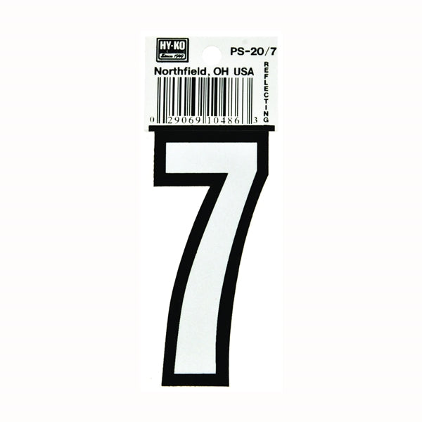 HY-KO PS-20/7 Reflective Sign, Character: 7, 3-1/4 in H Character, Black/White Character, Vinyl