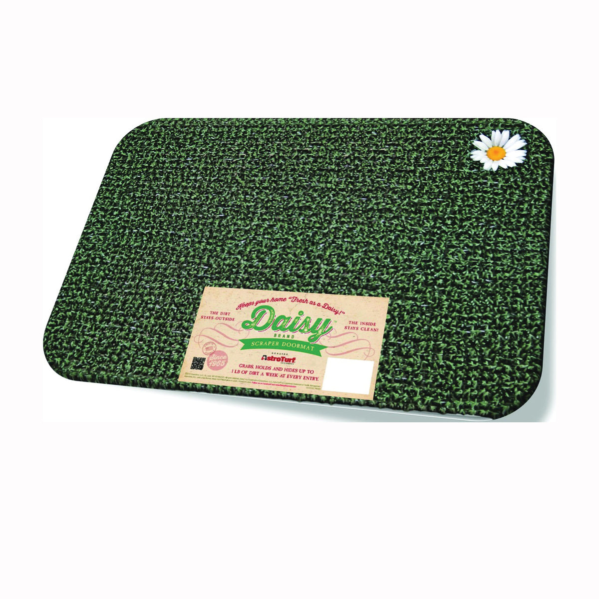 GRASSWORX Clean Machine 10372018 Door Mat, 24 in L, 18 in W, Rectangular, Daisy Pattern, Forest Green