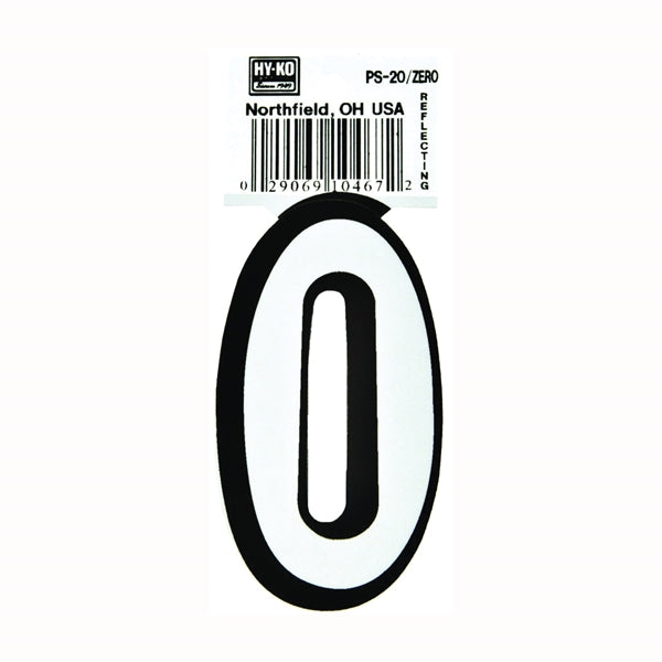 HY-KO PS-20/0 Reflective Sign, Character: 0, 3-1/4 in H Character, Black/White Character, Vinyl